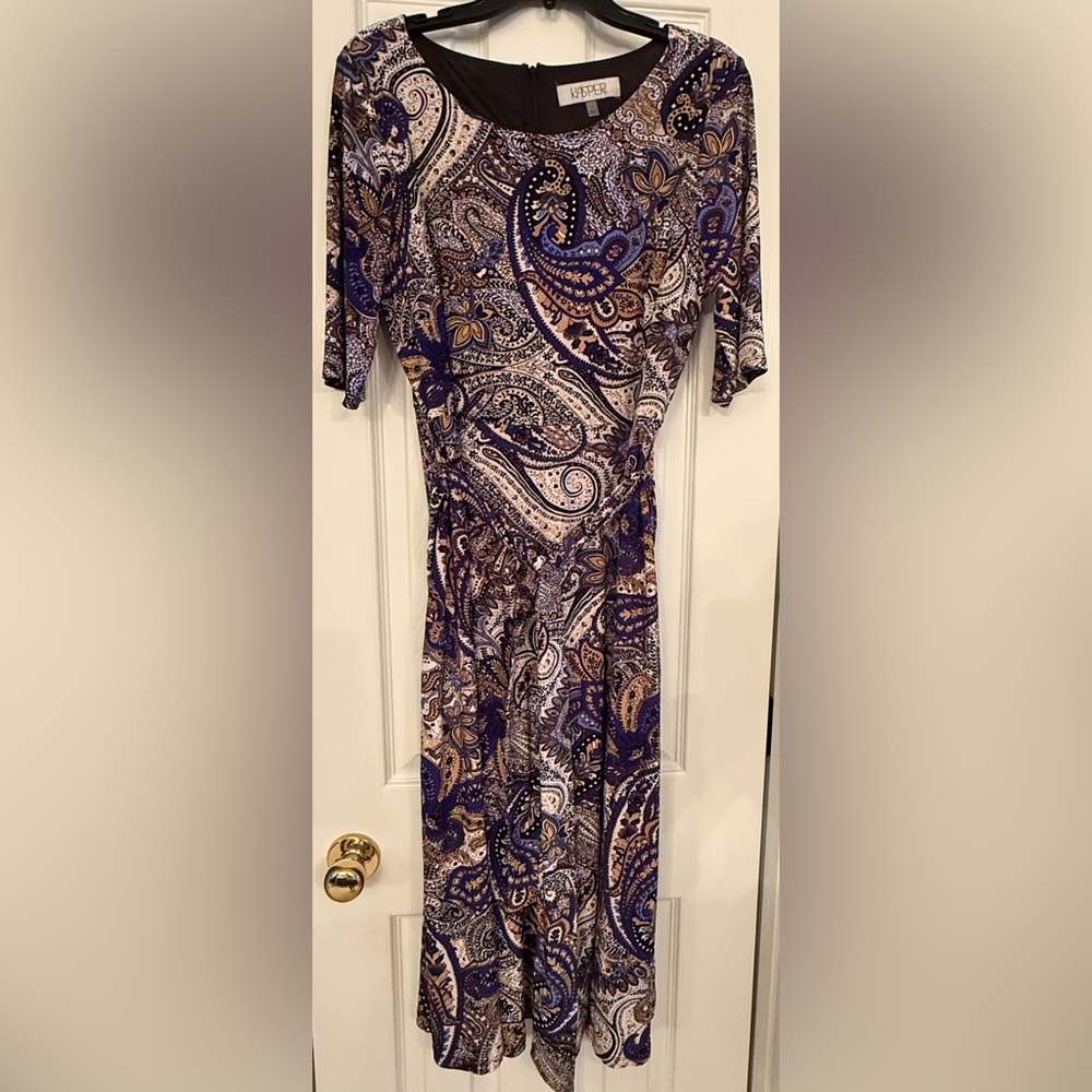 Kasper Purple and Cream Paisley Midi Dress